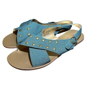 Joyfolie Blue and Brass Criss Cross Sandals Size 8